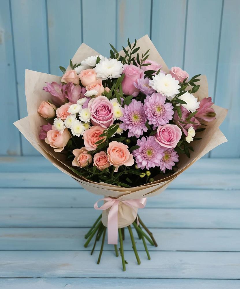 Букет цветов из: Хризантемы, Розы и Альстромерии в Иваново