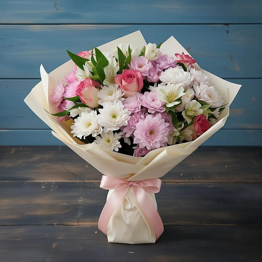 Букет цветов из: Хризантемы, Альстромерии и Розы в Иваново